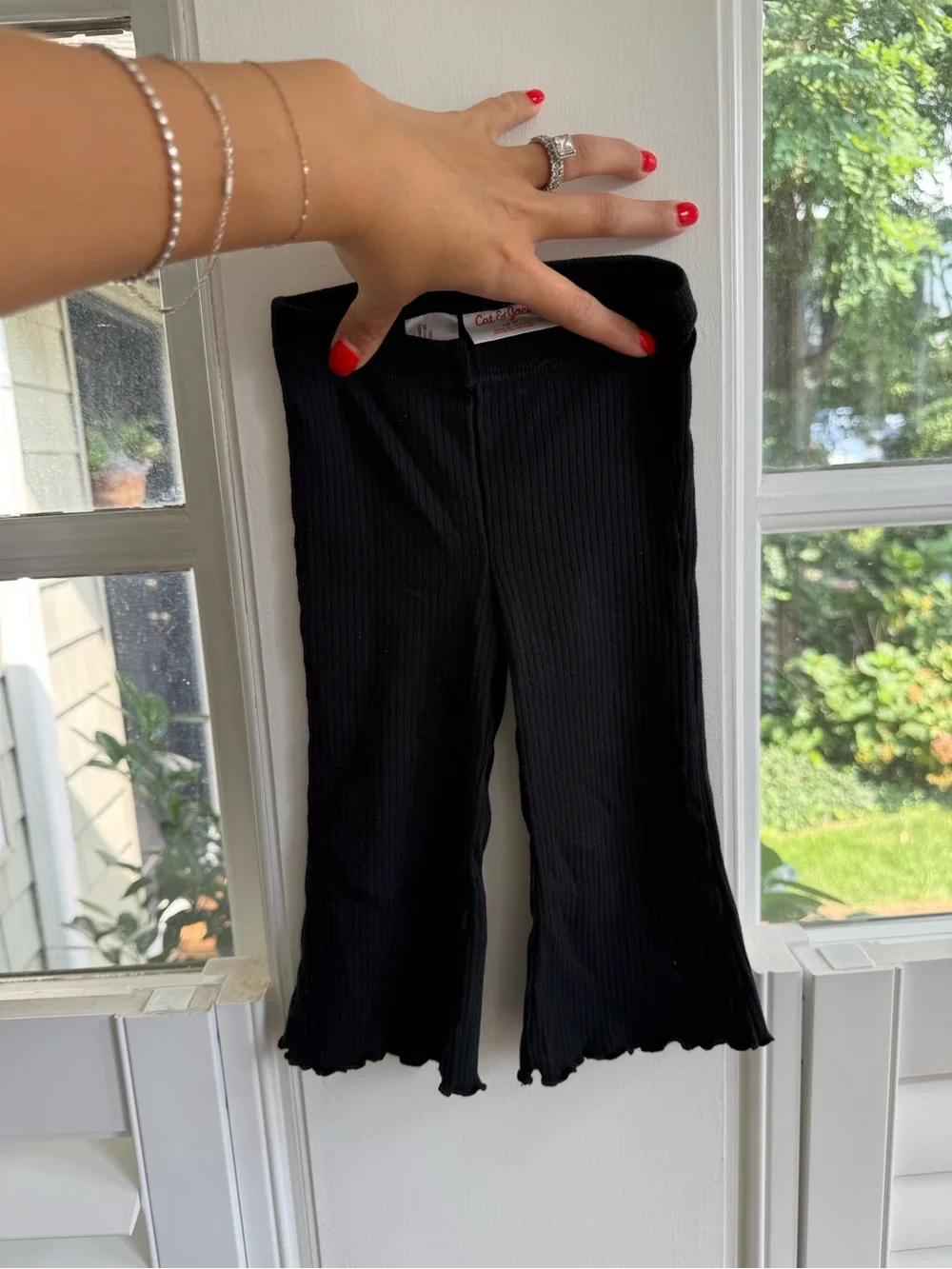 Cat & Jack Black Flair Ribbed Pant and Black Leggings Bundle 18M